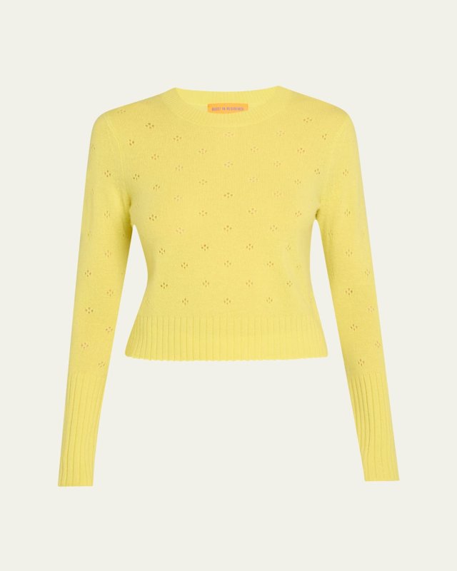 Shrunken Pointelle Crewneck Cashmere Pullover